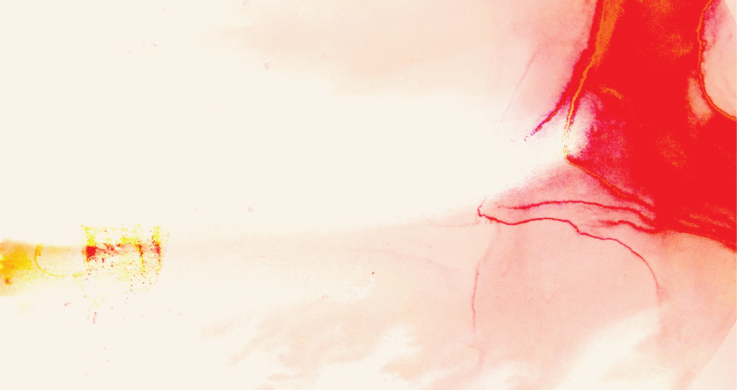 Abstract album artwork in vermilion, cream, and yellow